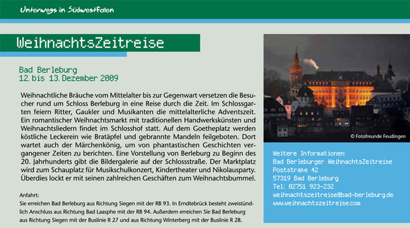 ZWS-Magazin 'Aktiv in Südwestfalen' - Ausgabe 10/2009: Bad Berleburger WeihnachtsZeitreise