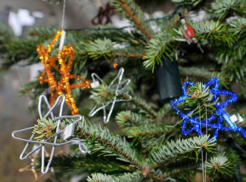 Über 40 Kindergartenkinder aus der AWO-Kita Laubfrosch haben einen Weihnachtsbaum mit selbst gebasteltem Schmuck geschmückt und Weihnachtswunschzettel aufgehängt. (WP-Foto: Lars-Peter Dickel)