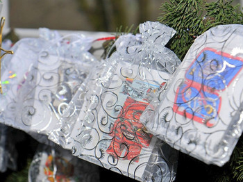 Über 40 Kindergartenkinder aus der AWO-Kita Laubfrosch haben einen Weihnachtsbaum mit selbst gebasteltem Schmuck geschmückt und Weihnachtswunschzettel aufgehängt. (WP-Foto: Lars-Peter Dickel)